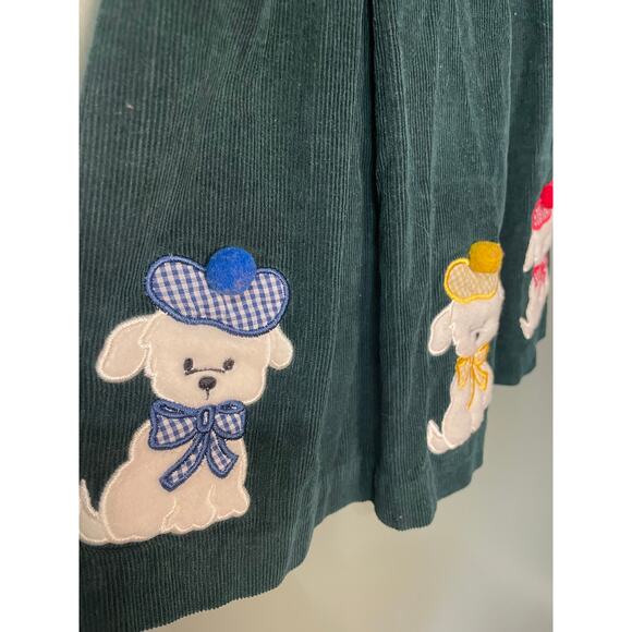Vintage Samara Dark Green Corduroy Sleeveless Jumper Dress with Puppies. Sz 2T. - Picture 2 of 5